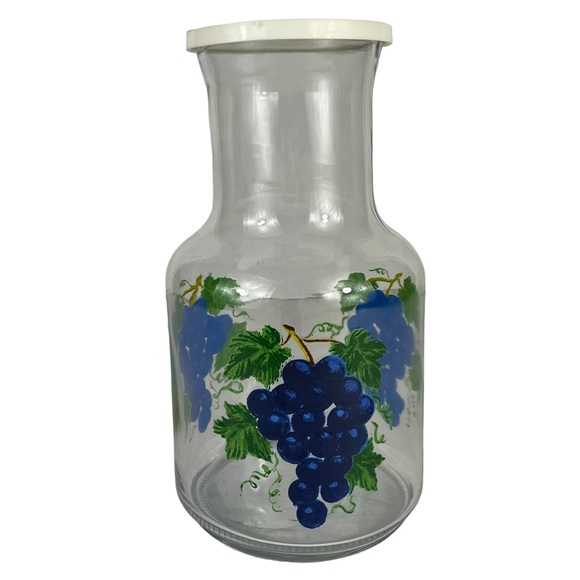 Vintage Cottage-core Blown Glass Painted Grape Juice Lid Vines Indonesian Large - Picture 2 of 12